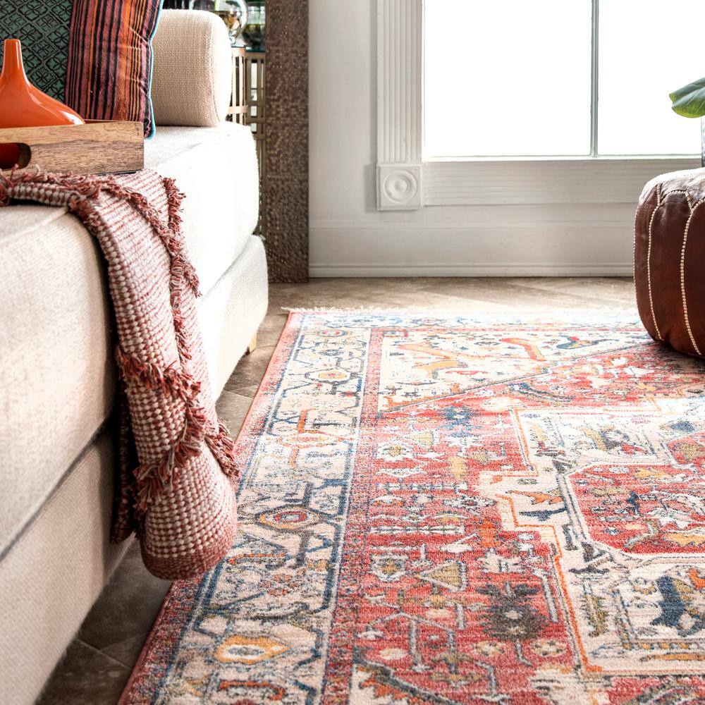 Harriet 2' x 3' Orange Synthetic Medallion Fringe Rug