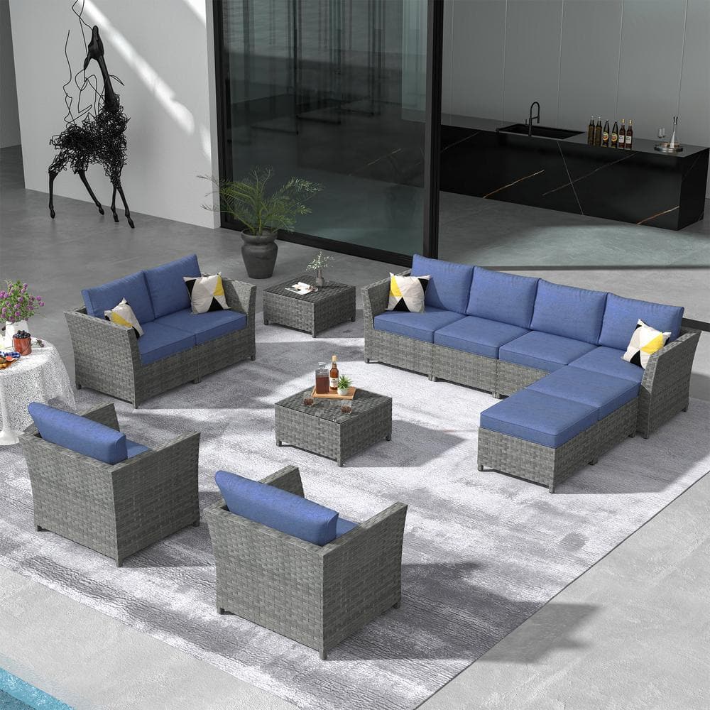 Ovios Bexley Gray 12-piece Wicker Patio Conversation Seating Set With 