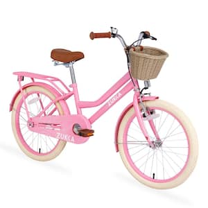 20 in. Pink Girls Bike with Basket and Backseat for 7-10 Years Old Kids