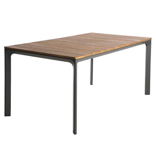 70 in. Rectangular Aluminum Outdoor Dining Table with Wood Top