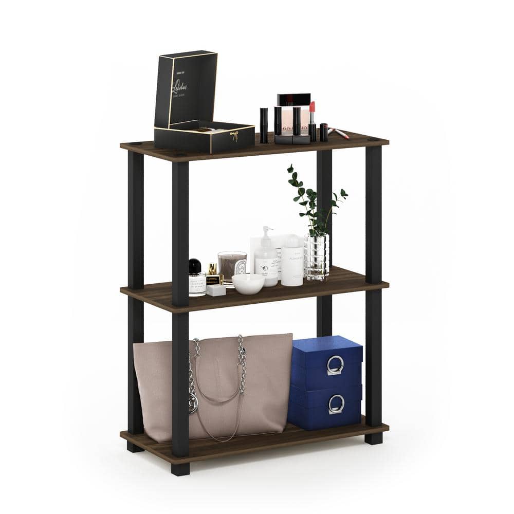 Columbia Walnut and Black Adjustable 3-Tier Wood Shelf