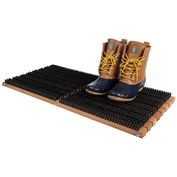 31.5 in. x 14 in. Brown and Black Indoor/Outdoor Boot Brush Door Mat