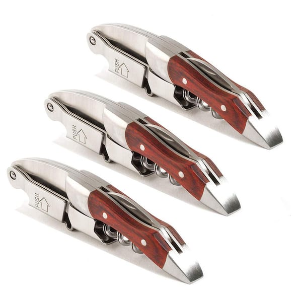 3-Piece Professional Waiter Corkscrew with Long Handle, Stainless Steel Handle Wine Opener for Bar, Red