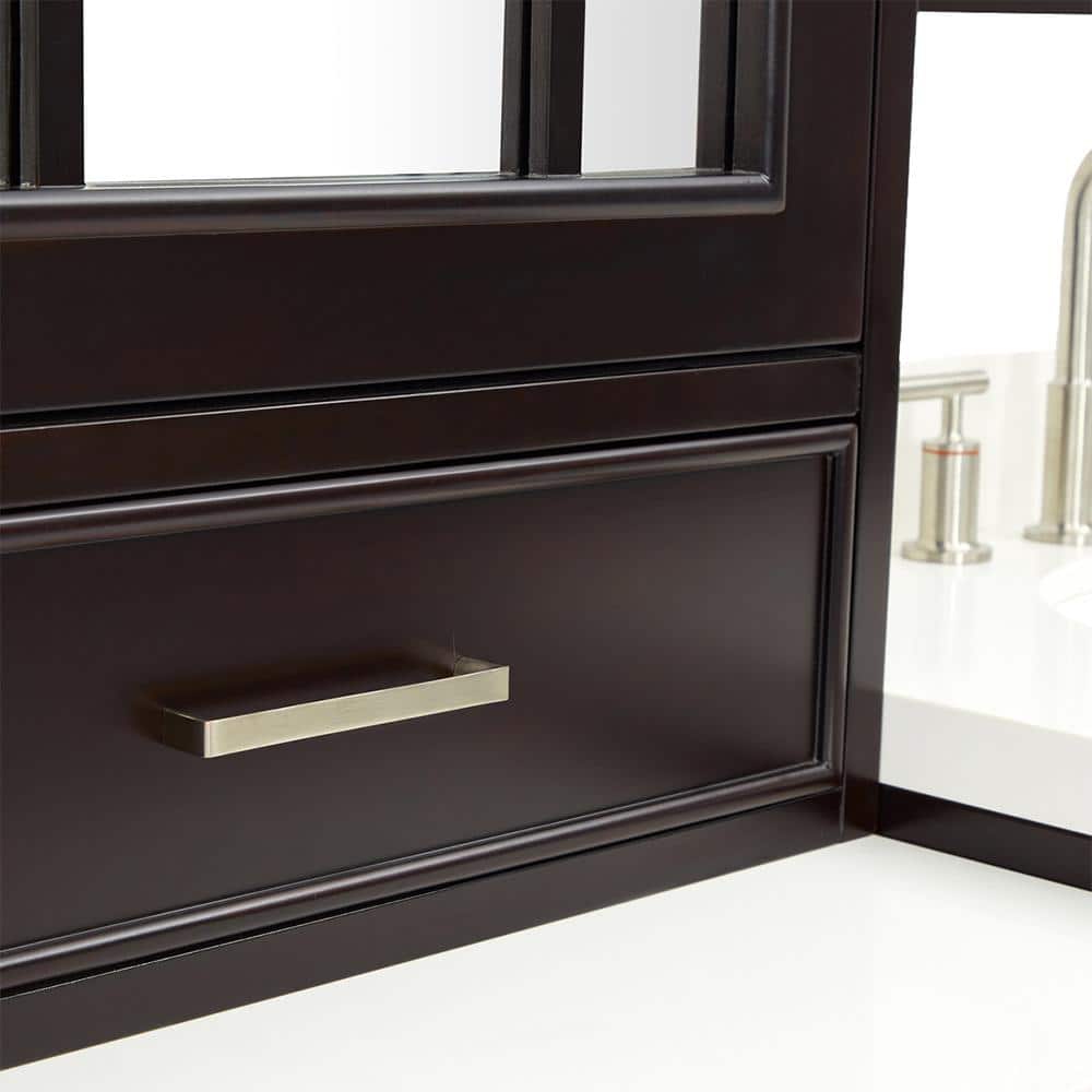 Espresso Double Sink Vanity Set with White Quartz Top and Mirrors