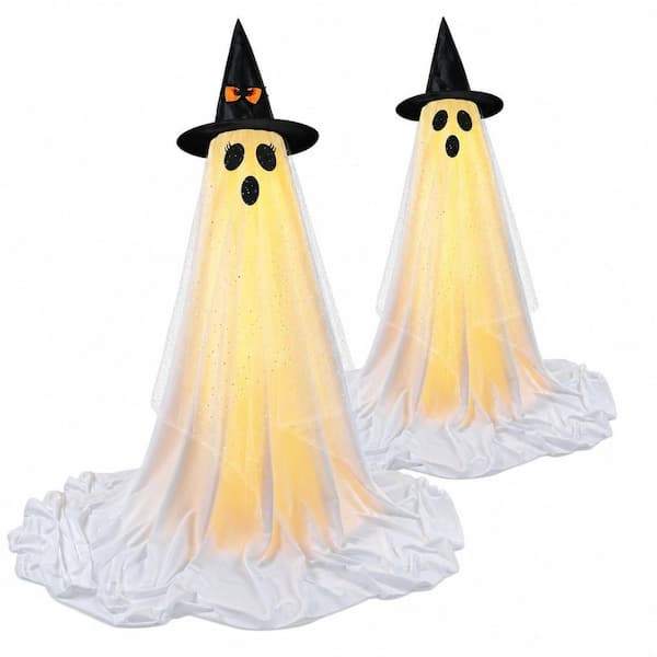 Spooky Remote Controlled Ghost Shaped LED String Light Halloween Indoor Outdoor Decor for Yards Gardens Lawn (2-Pack)
