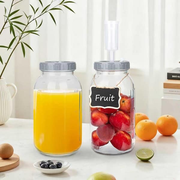 2 Pack Clear Glass 64 oz. Fermentation Jar Kit with Fermenting Weights and Airlock Lids Scale Mark for Making Storing