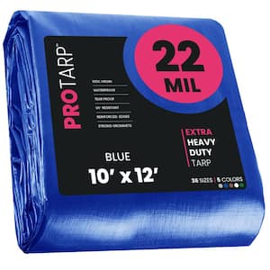 10 ft. x 12 ft. Blue 22 Mil Heavy Duty Polyethylene Tarp, Waterproof, UV Resistant, Rip and Tear Proof