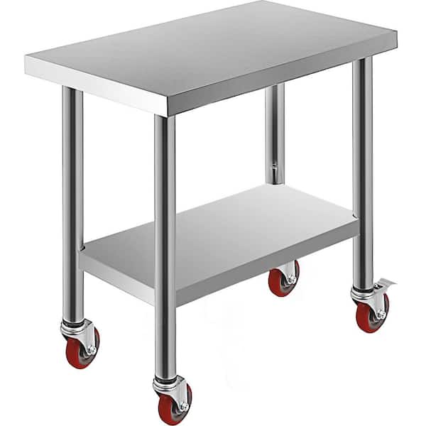 Stainless Work Table 29.9 x 18.1 x 33.9 in Commercial Prep Table with 4 Wheels Kitchen Utility Tables with Brake,Silver