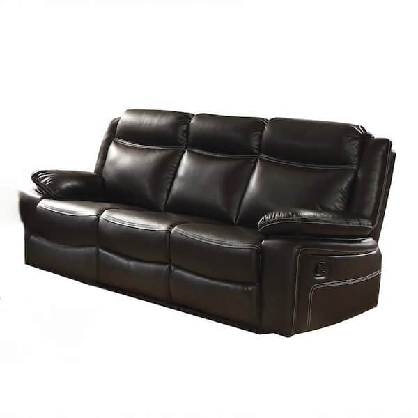 HomeRoots Amelia 78 in. Rolled Arm Faux Leather Rectangle Sofa in Espresso