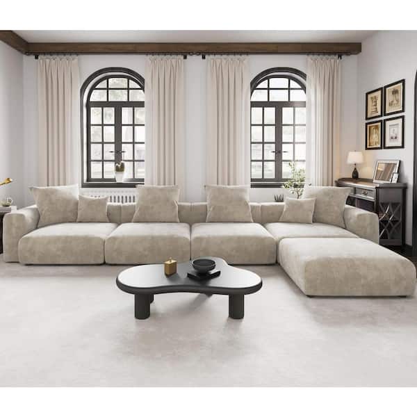 J&E Home 181.1 in. W Square Arm 5-Piece Corduroy Fabric Modular Free combination Sectional Sofa in Beige