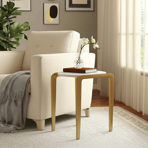 19 in. Gold Oval Marble Stylish Top Frame End Table