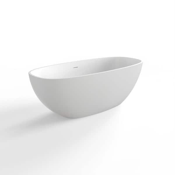 66.9 in. x 29.5 in. Floor-mounted Freestanding Soaking Stone Resin Bathtub with Center Drain in Matte White