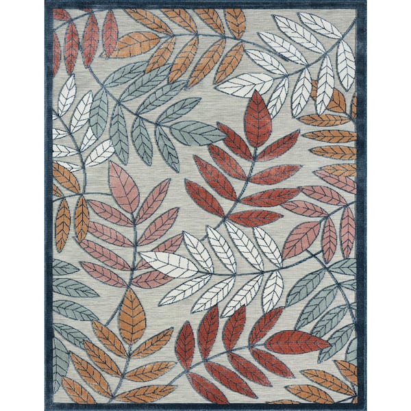Tayse Rugs Tropic Gray 8 ft. x 10 ft. Floral Indoor/Outdoor Area Rug