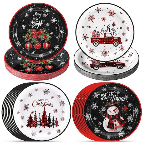 Snowmen Festive Variety Pack Christmas Paper Plates, Disposable 9 Inch Dinner Plates for Xmas Table Decor (Set of 100)