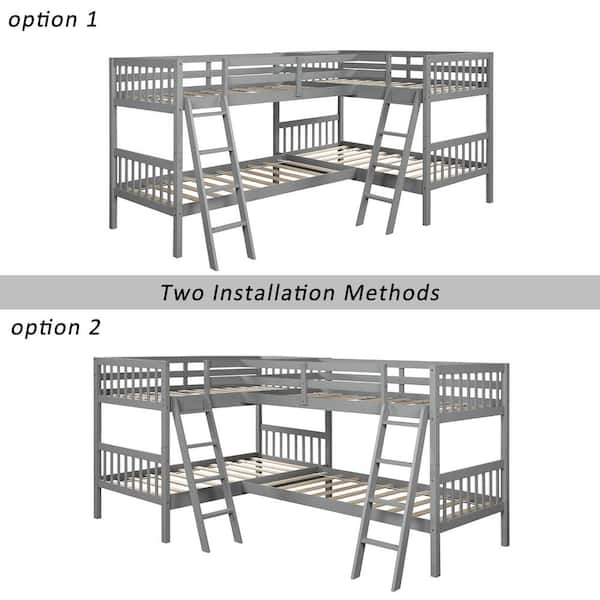 Gray Twin Size Adjustable Bunk Bed, Ikea Twin Bunk Bed Instructions