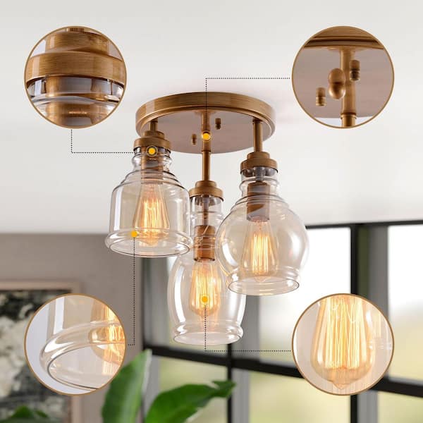 Jojospring Mavis 13.8 in. in Diameter 3-Light Brushed Brass
