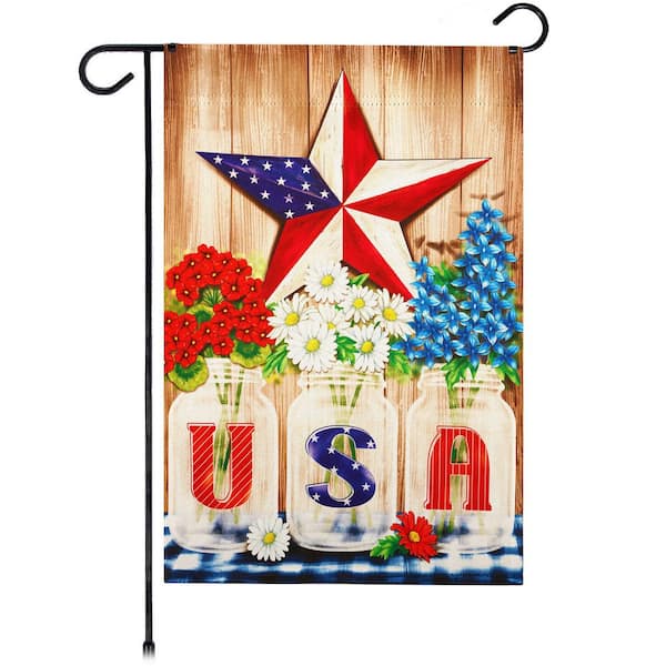G128 1 ft. x 1.5 ft. Polyester USA Star Flowers 2-Sided Garden Flag Printed Blockout