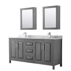 Daria 72 in. Double Bathroom Vanity in Dark Gray with Marble Vanity Top in Carrara White and Medicine Cabinets
