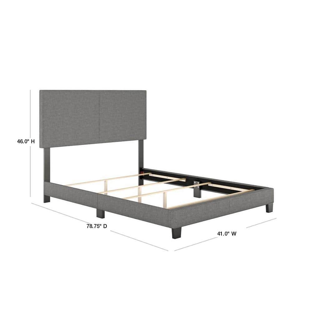 Twin Gray Linen Upholstered Platform Bed with Sleek Headboard