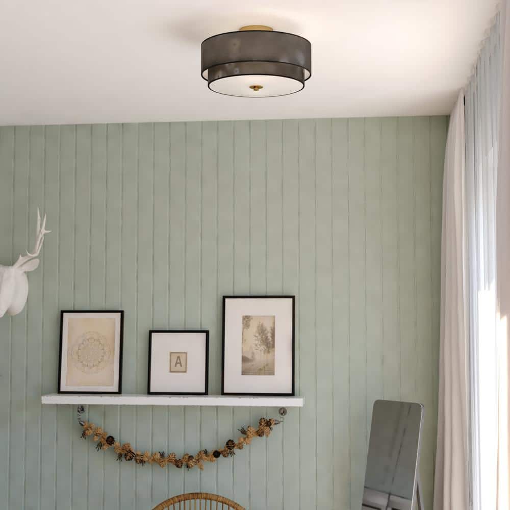 Burnaby 20.5'' Matte Brass and Black Linen Drum LED Ceiling Light