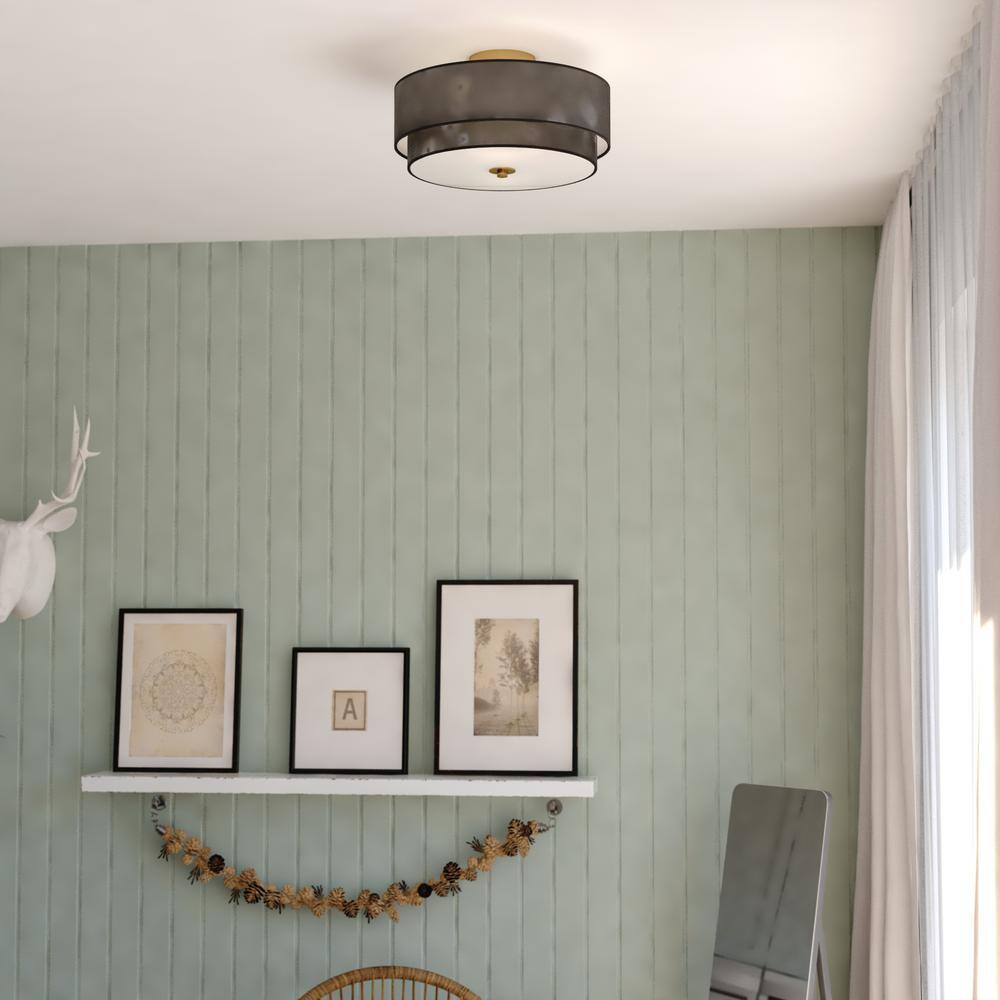 Burnaby 20.5'' Matte Brass and Black Linen Drum LED Ceiling Light
