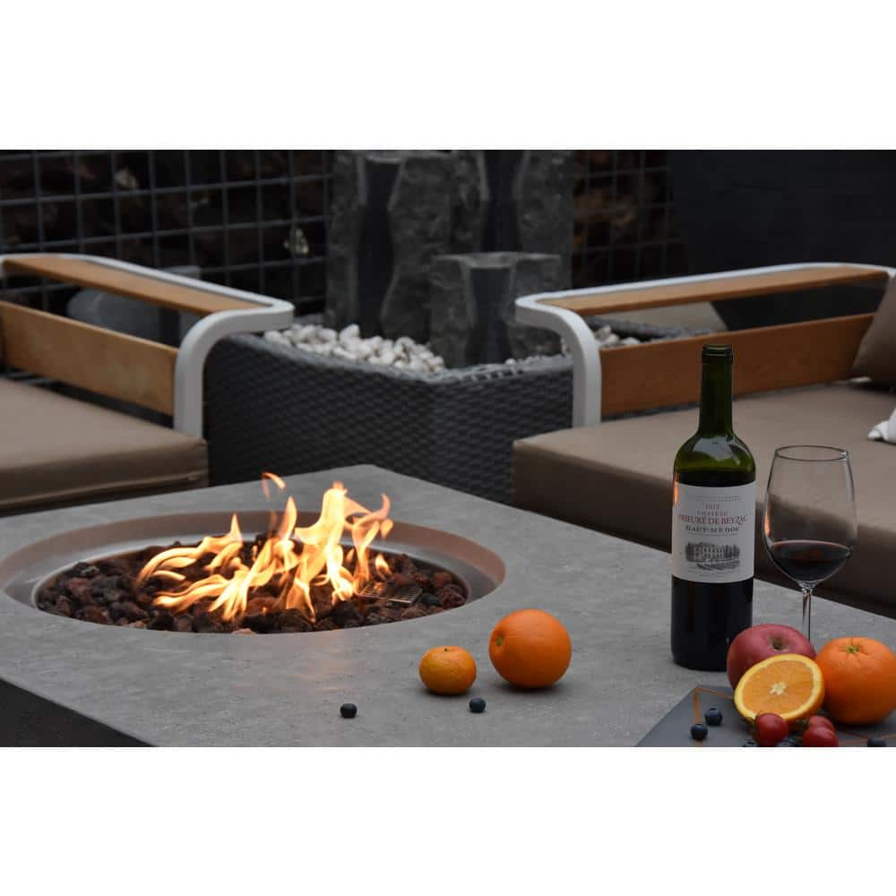 Light Gray Concrete Natural Gas Fire Pit Table, 58 Inch