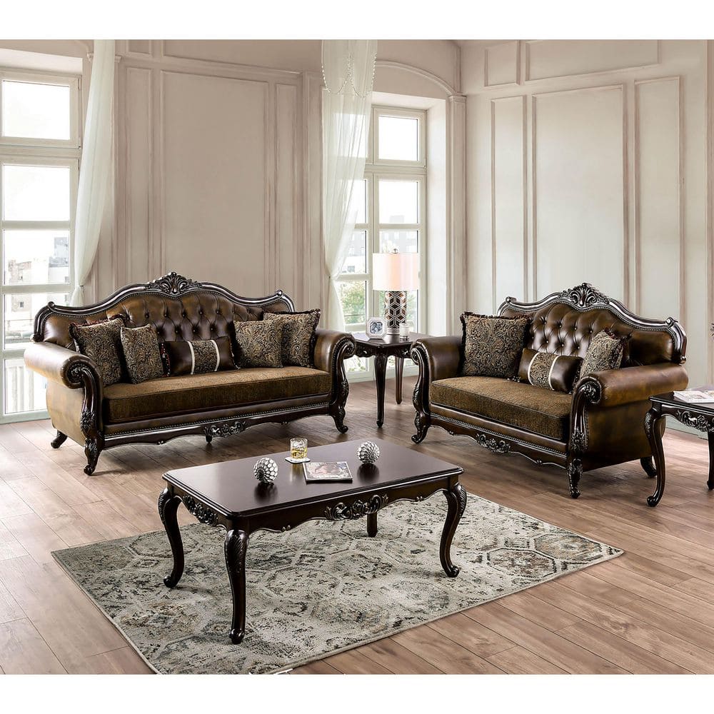Furniture of America Grant 2-Piece Dark Cherry and Brown Faux