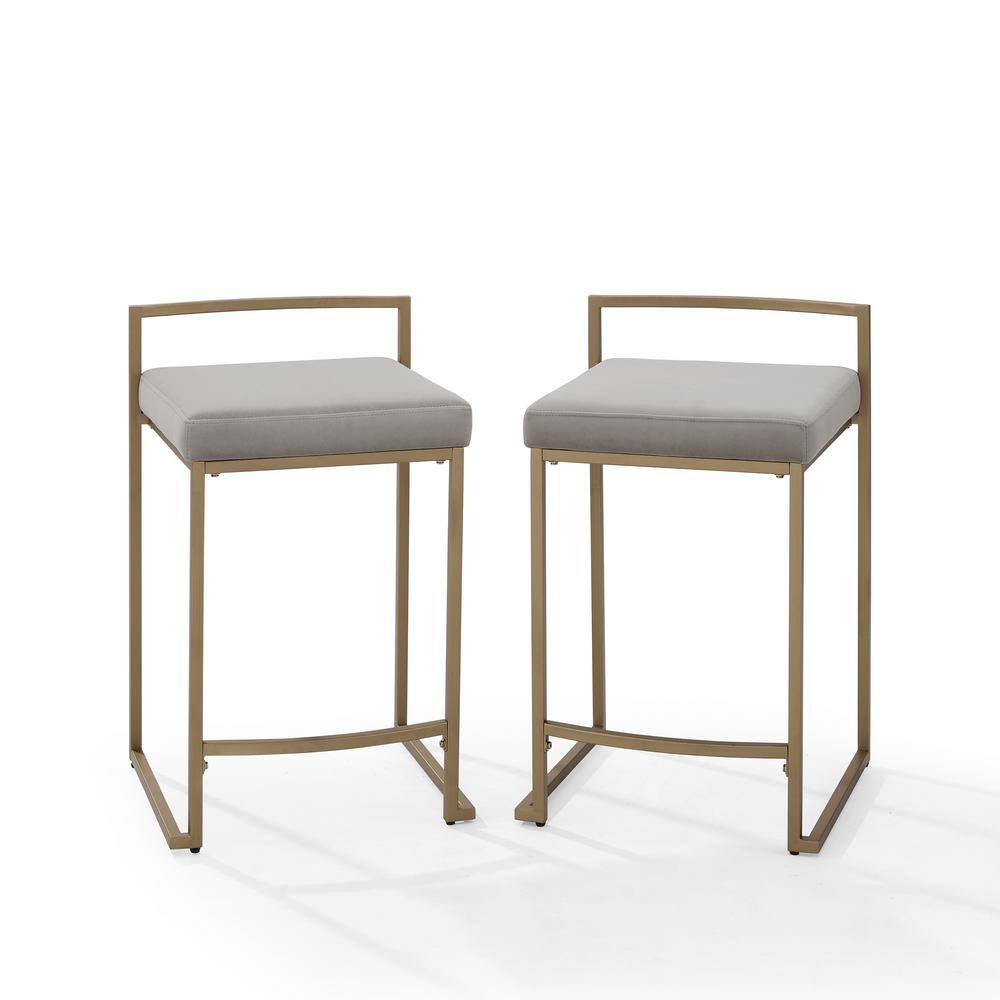 Harlowe Modern Gray Leather & Gold Metal Counter Stools, Set of 2