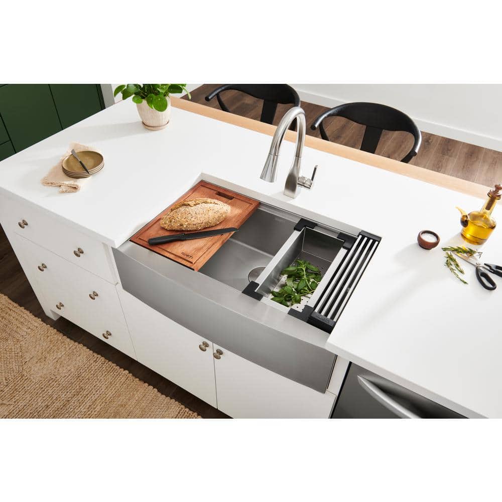Verona 30" Stainless Steel Farmhouse Workstation Sink with Accessories