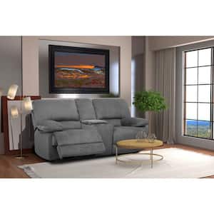 74 in. Gray Loveseat Massage Recliner Reclining Sofa with Console and Cup Holder