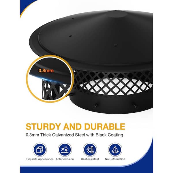 10 in. Black Round Galvanized Steel Fireplace Chimney Caps for Outside
