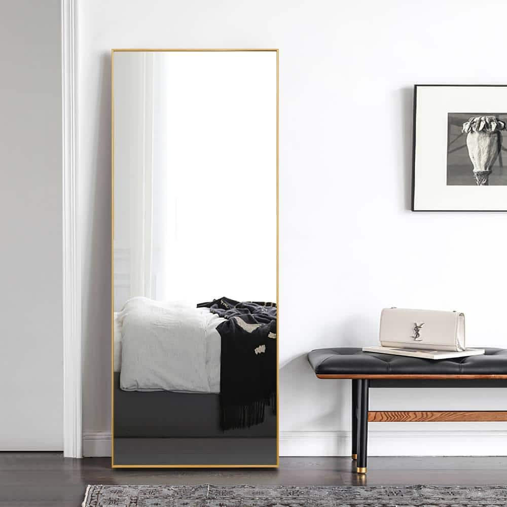 PexFix 59 in. x 20 in. Modern Style Rectangle Mirror Framed Gold Curved ...