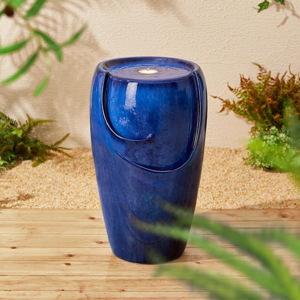 Glitzhome 20.5 in. H Cobalt Blue Ceramic Outdoor Fountain Glitzhome 20.5 in. H Cobalt Blue Ceramic Outdoor Fountain