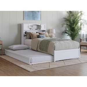 Hadley White Solid Wood Frame Twin XL Platform Bed with Panel Footboard and Twin XL Trundle