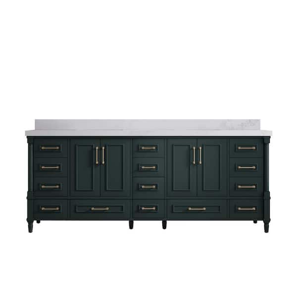 Willow Collections Hudson 84 in. W x 22 in. D x 36 in. H Double Sink Bath Vanity in Dark Green with 2 in Calacatta Nuvo Quartz Top