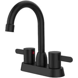 4 in. Centerset Double Handle High Arc Bathroom Faucet with Leak Free Valve and 360-Degree Swivel in Matte Black