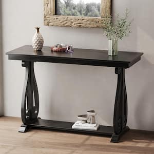 48 in. Black Rectangle MDF Console Table with Open Shelf