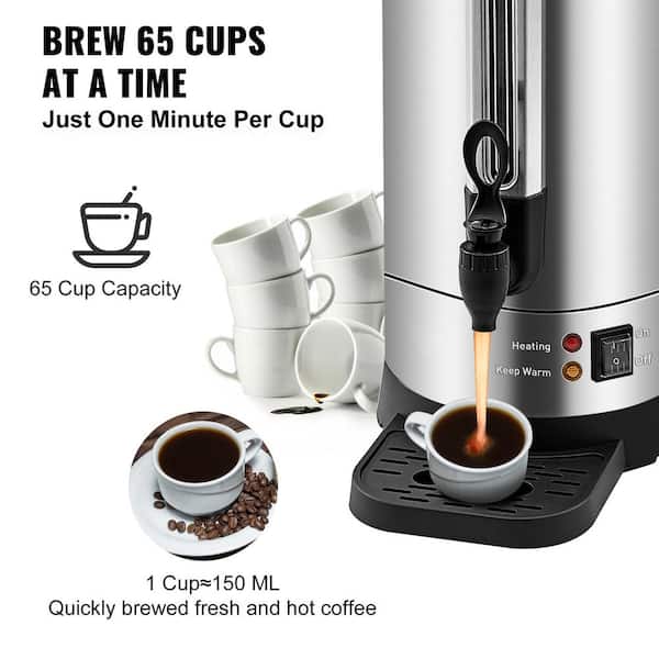 SKYSHALO Commercial Coffee Urn, 65 Cups Stainless Steel Large Coffee Dispenser, 1500W 110V Electric Coffee Maker Urn