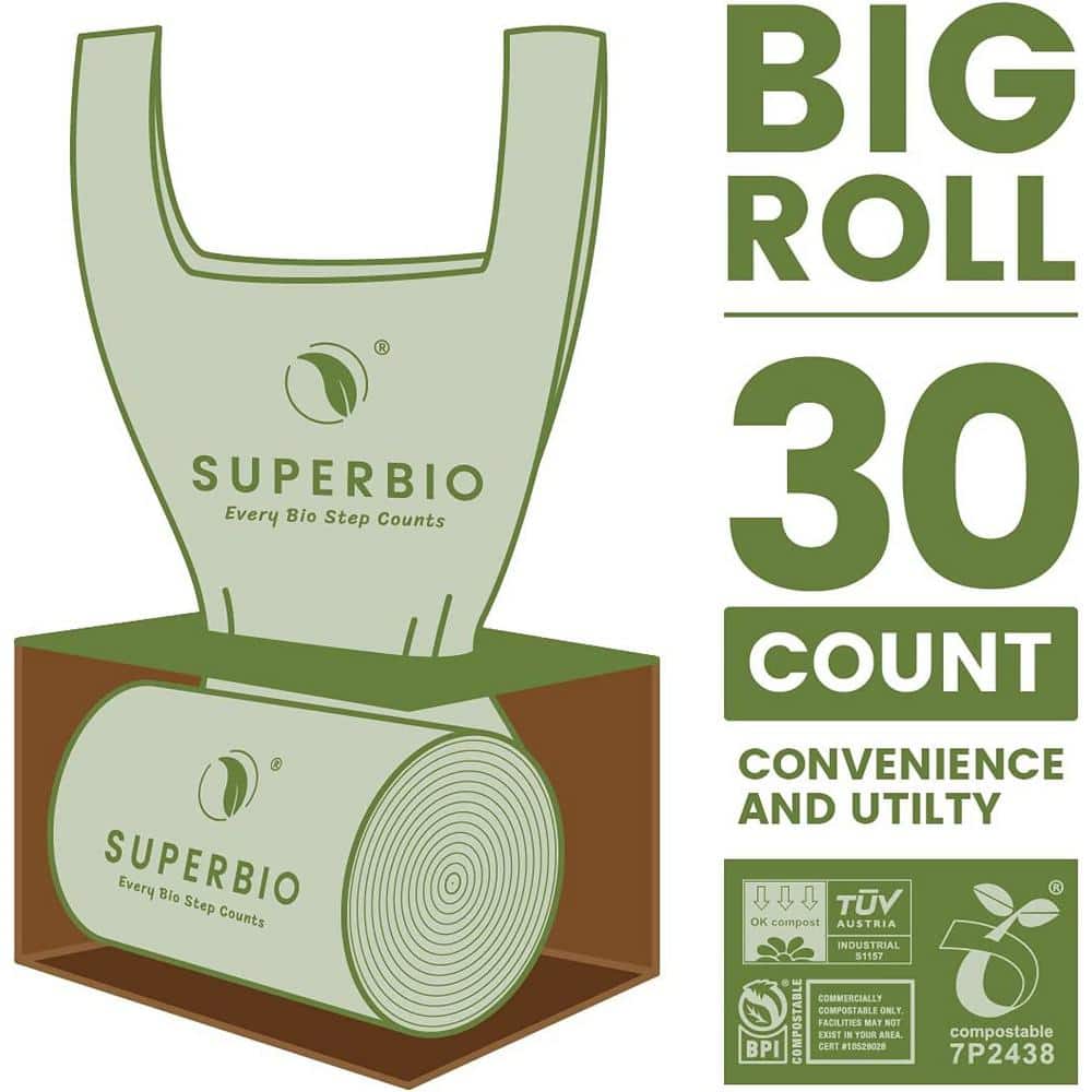 Eco-Friendly Green 13 Gallon Compostable Trash Bags with Handles
