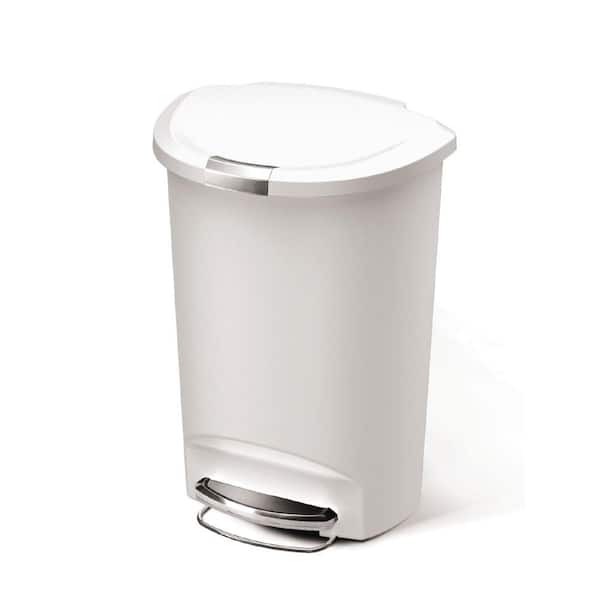 simplehuman 13 Gallon Semi-Round Step Kitchen Trash Can, White Plastic with Soft-Close Locking Lid