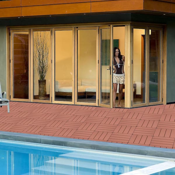 1 ft. x 1 ft. Quick Deck Plastic Interlocking Deck Tile in Chestnut (44 sq. ft. per Box)