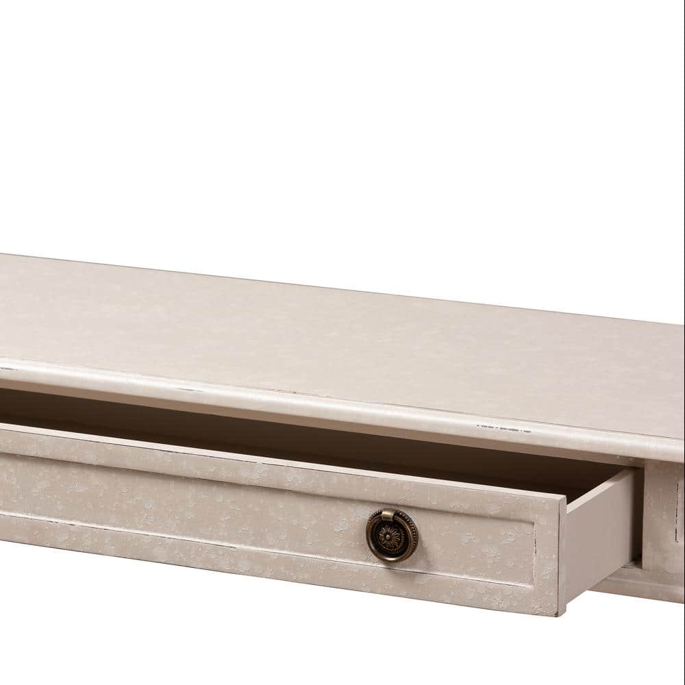Ariella Country Cottage Whitewashed Console Table with Drawer