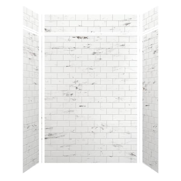 Transolid Saramar 60 in. W x 96 in. H x 36 in. D 6-Piece Glue to Wall Alcove Shower Wall Kit with Extension in. White Venito