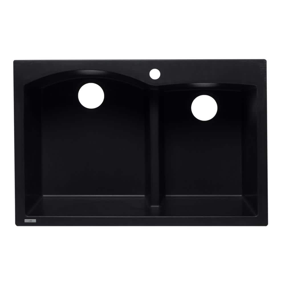 33'' Black Granite Double Bowl Drop-In Kitchen Sink