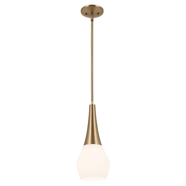 Deela 17 in. 1-Light Champagne Bronze Modern Kitchen Island Pendant Hanging Light with Opal Glass