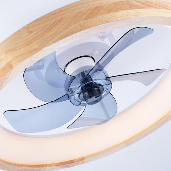 Jushua 20 in. White Wood DC Motor Flush Mount Ceiling Fan with LED