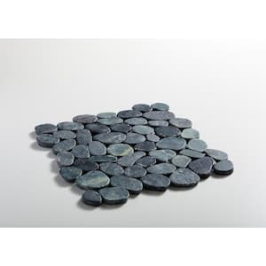 Sliced Pebble Tile Black 11-1/4 in. x 11-1/4 in. x 9.5mm Honed Pebble Mosaic Tile (9.61 sq. ft. / case)