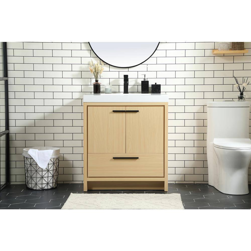 Maple and White Resin Single Bathroom Vanity with Black Handles
