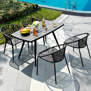 54 in. Rectangular Metal Frame Outdoor Dining Table with Plastic Tabletop
