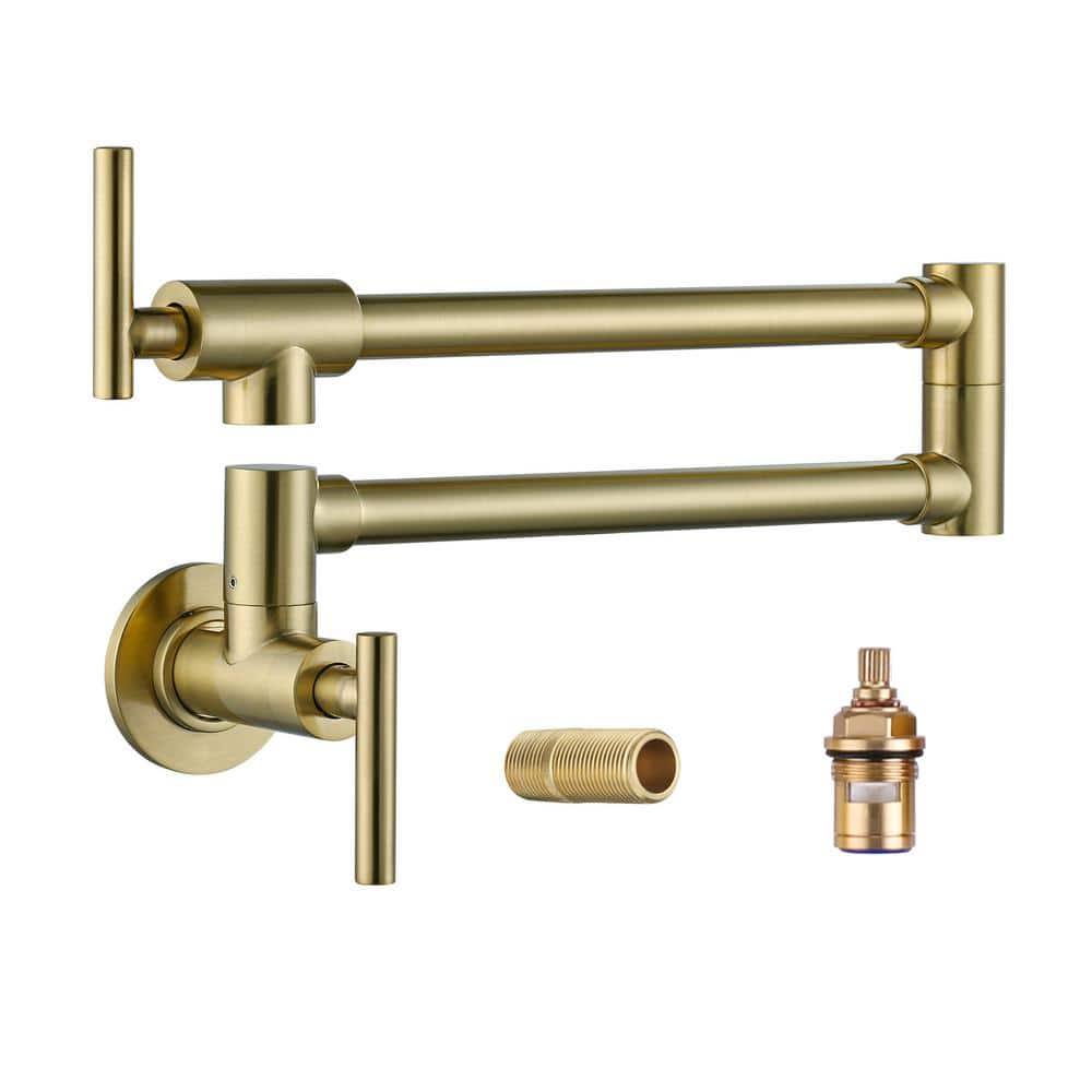 Brass Wall Mount Pot Filler with 2-Handles and Double Joint Swing Arms Folding Kitchen Faucet in Gold price history on PriceWatchPro